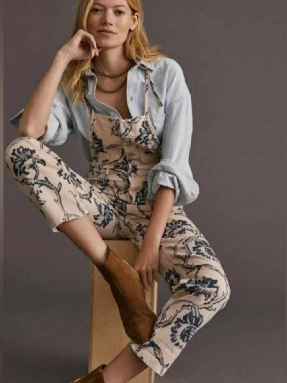 Anthropologie Pilcro The Painters Ivory / Blue Denim Overalls Size 28 - Picture 2 of 10